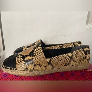 Tory Burch Color Block Flat Snake-Print Espadrille Diamanté Lux embossed 9.5 10M